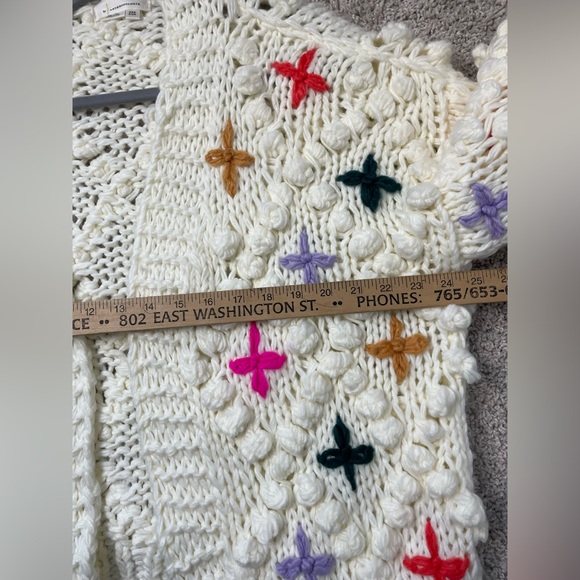 Anthropologie Bubble Cardigan Sweater (One Size) ivory Colorful NWT - Picture 12 of 13